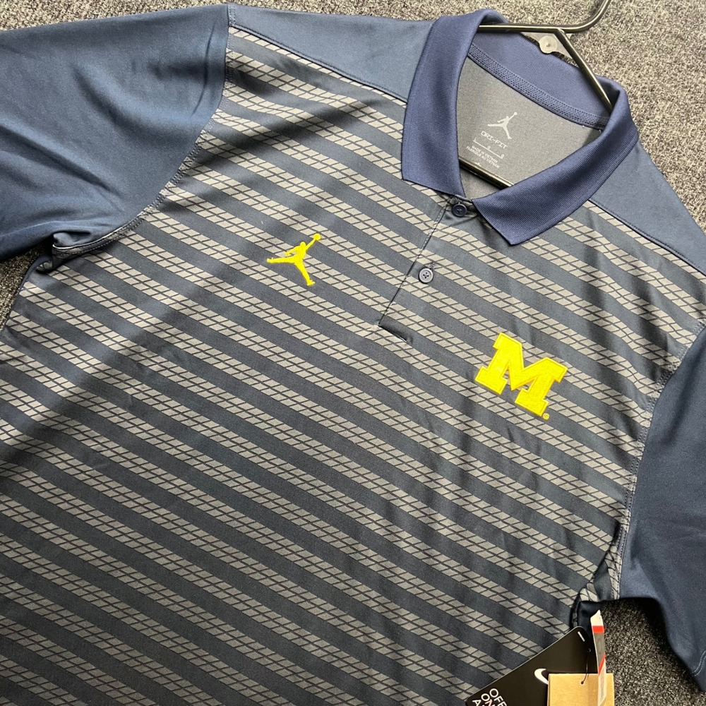 Jordan Michigan Wolverines Dri-FIT Polo Shirt Mens Large Navy Grey HF9056-419